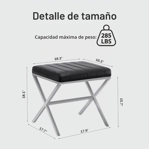 Vista 2 de DUHOME Taburete de Tocador Moderno de Cuero PU - Taburete de Maquillaje Rectangular Asiento de Tocador Acolchado Reposapiés para Sala de Estar Negro