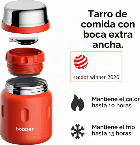 Vista 2 de BOBBER Tarro de alimentos aislado de acero inoxidable de 16 oz con boca extra ancha, cuchara y tazón integrados, mantiene el calor durante 10 horas