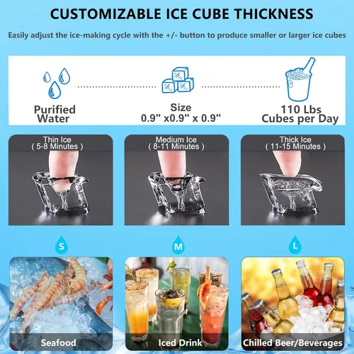 Vista 4 de SmarketBuy Máquina comercial para hacer hielo de 110 libras/24 horas, contenedor de 33 libras, máquina de cubitos de hielo de 220 W de bajo consumo