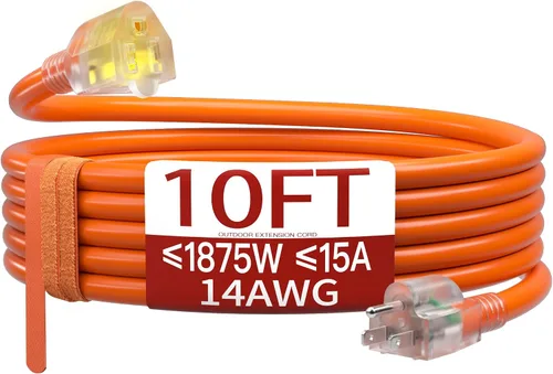 Vista 50 de Cable de extensión corto de 16/3 de 1 pie, cable de extensión negro flexible y duradero, cable de alimentación de 3 clavijas para interiores