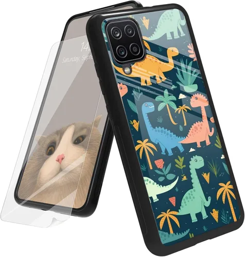 Vista 142 de Funda para Samsung Galaxy A12 5G con protector de pantalla, parte trasera de vidrio templado + TPU de silicona suave que absorbe los golpes