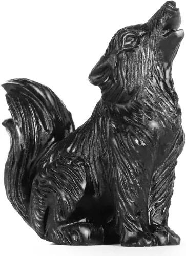 Vista 8 de Figura decorativa de lobo de cola grande de amatista de 2.0 pulgadas, piedras curativas, escultura tallada, adornos de lobo de cristal con caja