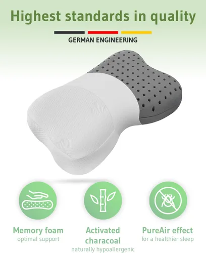 Vista 5 de Third of Life Almohada de viaje con espuma viscoelástica de carbón activado Almohada cervical para aliviar el dolor de cuello para personas que