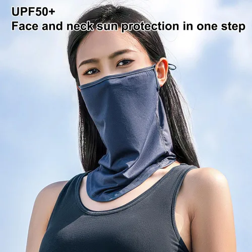 Vista 2 de Funda protectora solar para la cara, protección UV, bufanda para la cara, para mujeres y hombres, con cintas elásticas para las orejas, protector