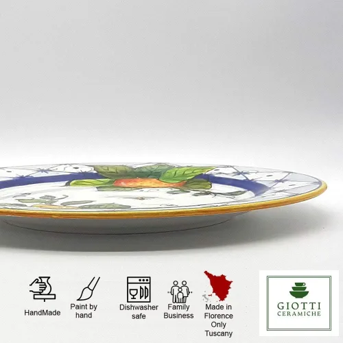 Vista 2 de Vajilla de cerámica italiana con diseño de naranja limón, plato pintado a mano de 11 1/2 pulgadas para cocina, fabricado en Italia, Toscana, plato