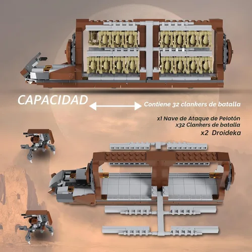 Vista 5 de Kit de Construcción de Ataque de Pelotón Clon del Ejército de Batalla de 32 Piezas, Vehículo Portador de Soldados de Batalla con 2 Droidekas