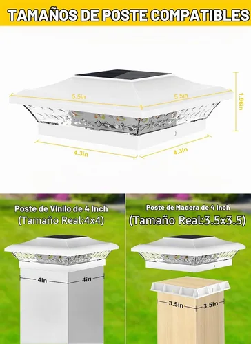 Vista 2 de T-SUN Luces de Tapa de Poste 4x4 Paquete de 6 para Cerca de Vinilo/Madera, Exterior Impermeable Blanco Cálido y Frío, Luces Solares de Poste