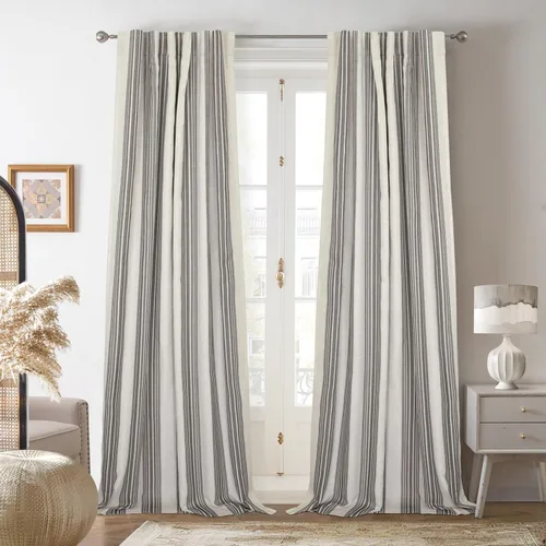 Vista 26 de DriftAway Chris Linen - Cortinas opacas con capa térmica y reductora de sonido, 63 pulgadas de largo para dormitorio, cortinas estampadas a rayas