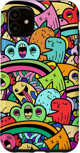 Vista 7 de iPhone 13 Monster Doodle Street Art Pattern, divertido estuche de estilo urbano