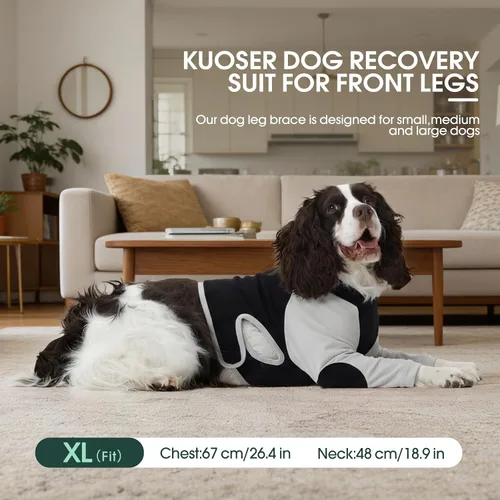 Vista 5 de Kuoser Traje de recuperación de cirugía para perros para piernas delanteras, camisa de manga larga para perro con protector de codo, rodillera
