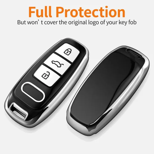 Vista 3 de Funda para llavero Audi con llavero suave de protección completa, plateado