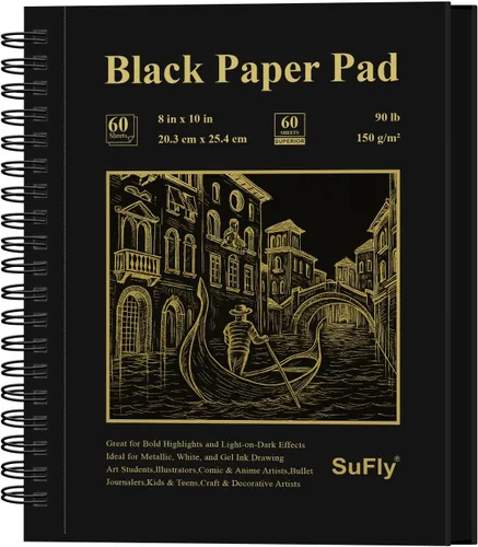 Vista 10 de Cuaderno de bocenas de papel negro SuFly 5.5 x 8.5, 60 hojas (90lb/150gsm) Papeles de artista para dibujo Papel negro para lápices