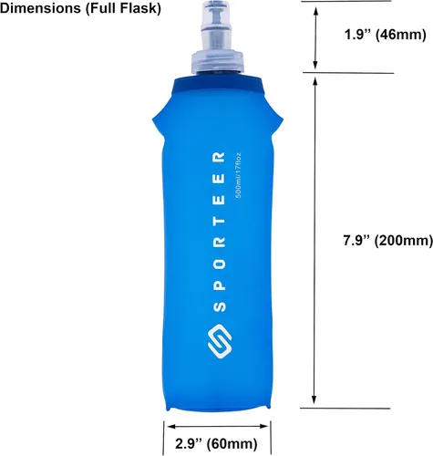 Vista 6 de Sporteer Botella de agua plegable de 16.9 fl oz (paquete de 2) a prueba de fugas para cinturones de correr, riñoneras y dispositivos de mano