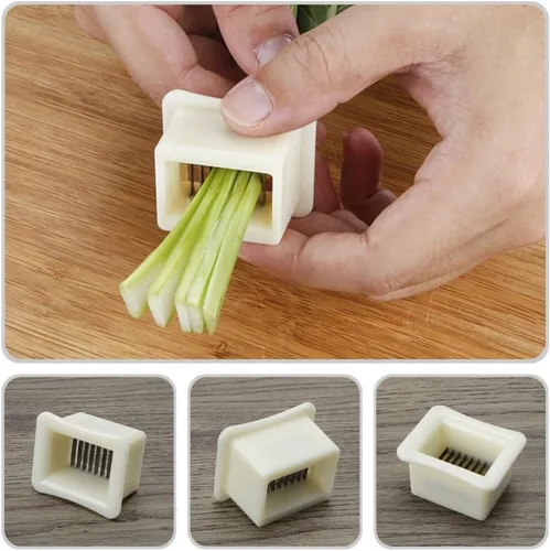 Vista 9 de Veemoon Cortador manual de frijoles franceses, cortador de verduras para perros calientes, cortador de frijoles de acero inoxidable de plástico