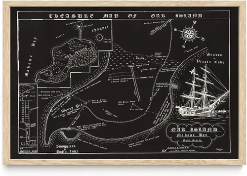 Vista 6 de 1974 Mapa de Fred Nolan del Tesoro de la Isla de Oak, Nueva Escocia, Canadá - Impreso Artístico Enmarcado de 11x14 – Gran Pieza de Diseño