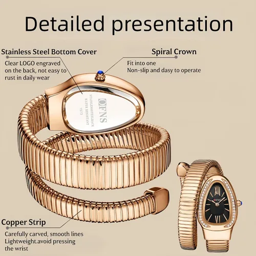 Vista 6 de OFNS Relojes de Serpiente para Mujeres Reloj de Pulsera Tipo Brazalete de Lujo con Forma de Serpiente con Diamantes de Cuarzo Esfera con Números