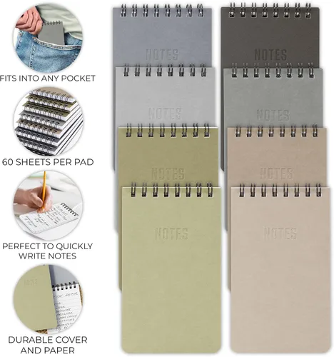 Vista 2 de ZICOTO Cuadernos de bolsillo estéticos, juego de 8 - Pequeños cuadernos en espiral de 3x5 con páginas rayadas para mujeres u hombres - Los pequeños