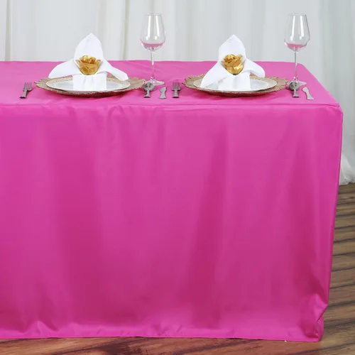 Vista 5 de BalsaCircle Mantel de poliéster ajustado beige de 8 pies para bodas, fiestas, eventos, mantelería