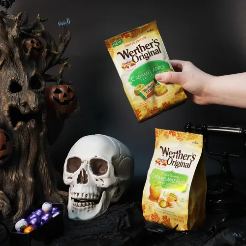Vista 4 de Caramelos surtidos de caramelo Werther's de manzana, caramelos envueltos individualmente, golosinas temáticas de otoño (3, 3, unidades)
