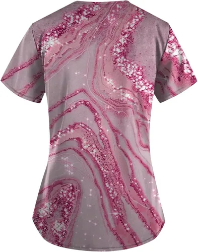 Vista 3 de Ropa quirúrgica para mujer con estampado de cuello en V y estampado de corazón, uniforme de trabajo