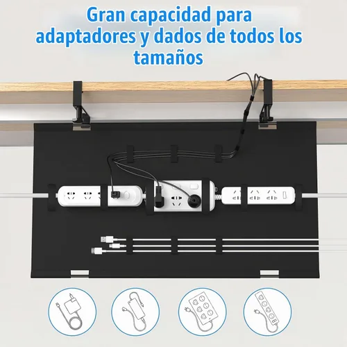 Vista 5 de Bandeja de organización de cables debajo del escritorio para mesa, organizador de cables de 36 pulgadas sin taladros con bucle para cables, gestión
