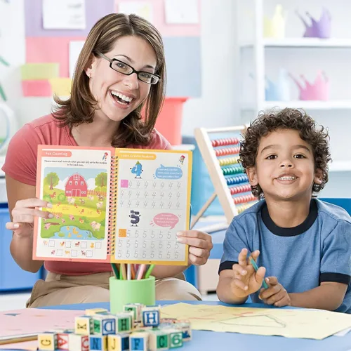 Vista 3 de AALGO Libros de práctica de escritura grandes con ranuras mágicas, práctica de escritura a mano reutilizable para niños de 8 a 10 años, libro