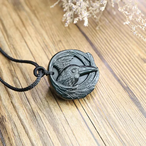 Vista 14 de COAI Collar de obsidiana negra de cuervo de joyería vikinga para hombre
