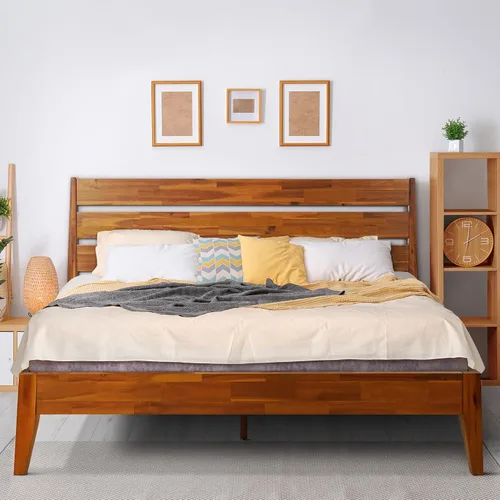 Vista 11 de Acacia Emery - Marco de cama con cabecero, cama de plataforma de madera 100% maciza, estilo de cama escandinavo con todos los colchones Americano