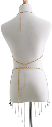 Vista 4 de Cadena corporal sexy para mujer Dorado