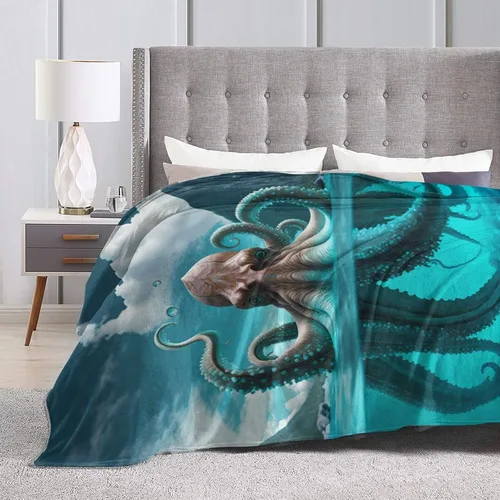 Vista 6 de Manta de pulpo para adultos, mullida, ligera, súper suave, cálida y acogedora, manta de franela de felpa para decoración de cama, sofá o silla, 60 x