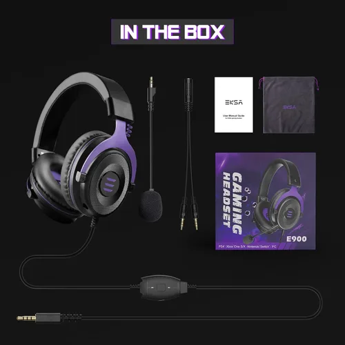 Vista 7 de EKSA E900 - Auriculares para juegos con micrófono, PS4 con micrófono desmontable con cancelación de ruido, sonido envolvente 3D, comodidad