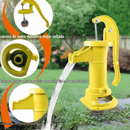 Vista 3 de Bomba de jarra de hierro fundido antiguo y duradera: Bomba manual de pozo de succión para transferencia de agua, elevación máxima de 25 pies, fácil
