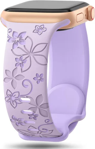 Vista 15 de Bandas con grabado floral compatibles con Apple Watch de 41mm 40mm 44mm 45mm 42mm 38mm 46mm 49mm para mujeres, correa deportiva de silicona suave