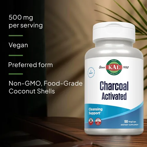 Vista 4 de KAL Cápsulas de carbón activado – Apoyo de limpieza – 500 mg Fórmula