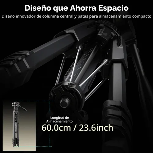 Vista 8 de SmallRig Soporte de trípode para cámara de 71" AP-21, trípode de viaje para iPhone y cámara para Canon para Nikon con soporte para teléfono y bolsa