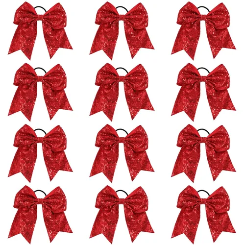 Vista 8 de 18 PCS 8" Large American Flag Cheer Hair Bows Ponytail Holder Elastic Band Handmade for Cheerleaders Teen Girls College Sports