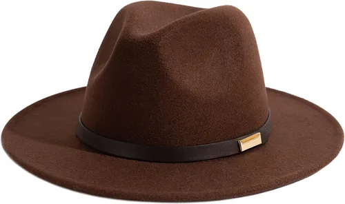 Vista 104 de Sombreros Fedora para hombre, sombrero Panamá de ala ancha con cinturón clásico Unisex Felt Fedora, Adjustable Fit, Breathable Sweatband, All-Day