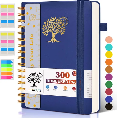 Vista 23 de Cuaderno grande en espiral para mujeres y hombres, 300 páginas rayadas numeradas, con rayas universitarias, cuaderno encuadernado en espiral de tapa