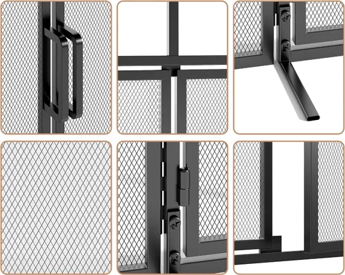 Vista 5 de Fire Beauty - Pantalla para chimenea de 3 paneles plegable con puertas magnéticas con bisagras, paneles de hierro forjado sólido, protector contra