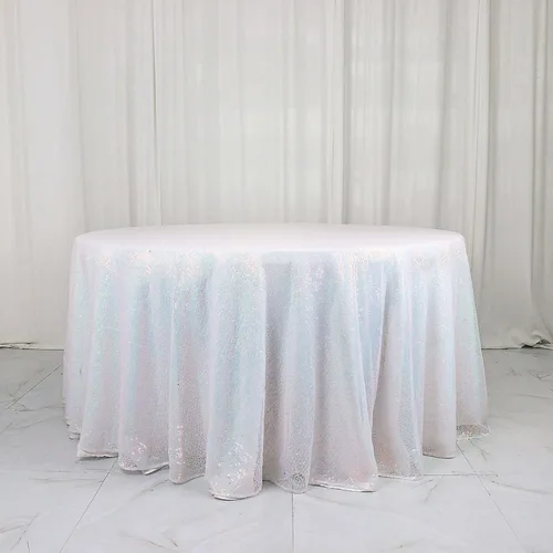 Vista 20 de Efavormart - Mantel redondo de lentejuelas brillantes de 120 pulgadas para banquetes de boda, fiesta, decoración del hogar