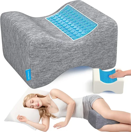 Vista 9 de Almohada de rodilla para dormir de lado, almohada de piernas con gel refrescante, azul/grande Memory Foam Elevation Pillow for Spine Aligning