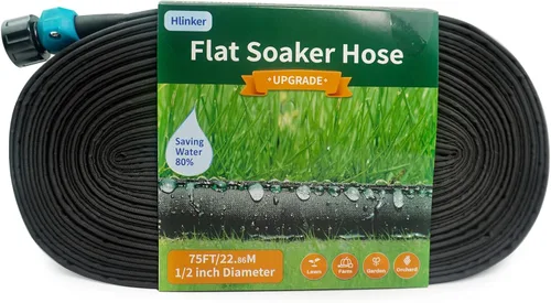 Vista 13 de Hlinker Manguera de remojo plana de 15 pies para camas de jardín, manguera de riego por goteo constante enlazable de 15 pies y 1/2 pulgadas, ahorra