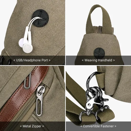 Vista 7 de WITZMAN Bolso bandolera de lona para hombres y mujeres, mochila convertible cruzada, estilo vintage, bolsa de pecho de viaje casual