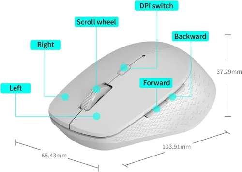 Vista 9 de Rapoo M300G - Mouse inalámbrico silencioso, mouse Bluetooth para portátil, 2.4 GHz con receptor USB, seguimiento óptico de 2400 DPI ajustable