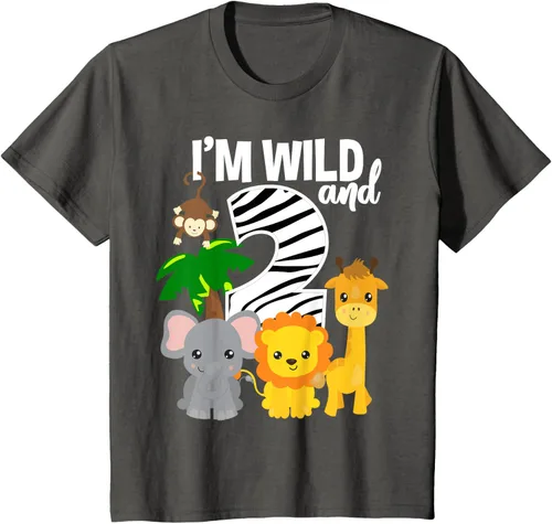 Vista 39 de Camiseta de cumpleaños con temática de zoológico de I'm Wild and 2, Negro, S