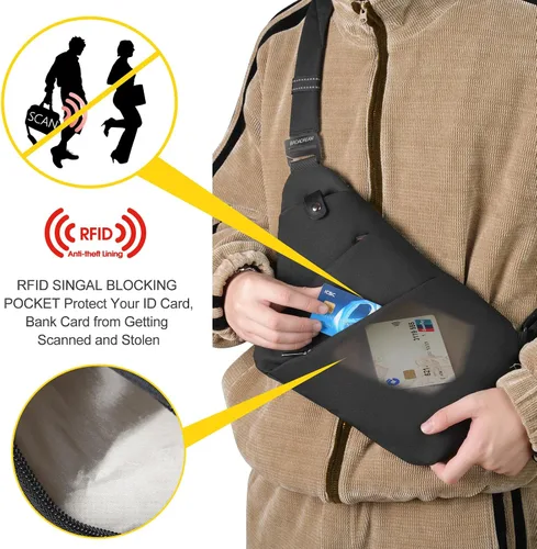 Vista 3 de BROADREAM Bolsa flexible personal para hombres y mujeres Antirrobo Slim Crossbody Bag Sling Chest Mochila para Deporte Viajes Casual Senderismo