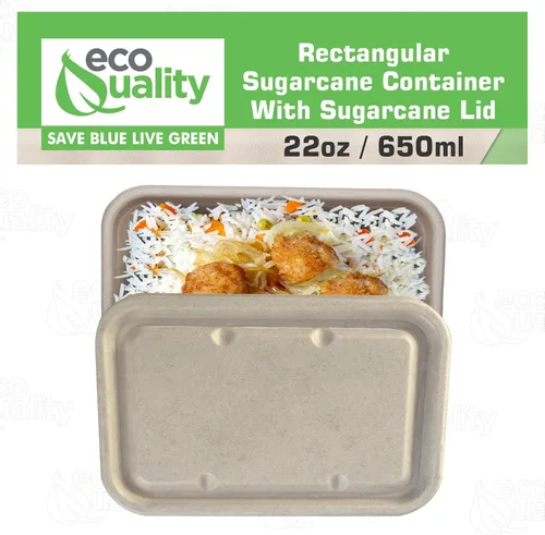 Vista 4 de EcoQuality Cuencos desechables de 22 onzas con tapas de fibra, cuencos rectangulares de papel biodegradable de fibra de caña de azúcar compostable