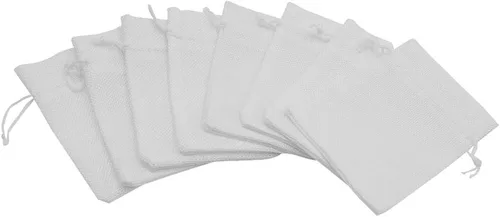 Vista 3 de 50 bolsas de arpillera blanca con cordón, bolsas pequeñas de lino de 2.7 x 3.5 pulgadas, bolsas de regalo para joyas, bolsas de dulces para Navidad