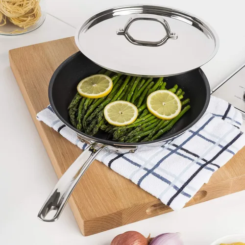 Vista 3 de Viking Sartén antiadherente de acero inoxidable de 3 capas, 10 pulgadas con tapa