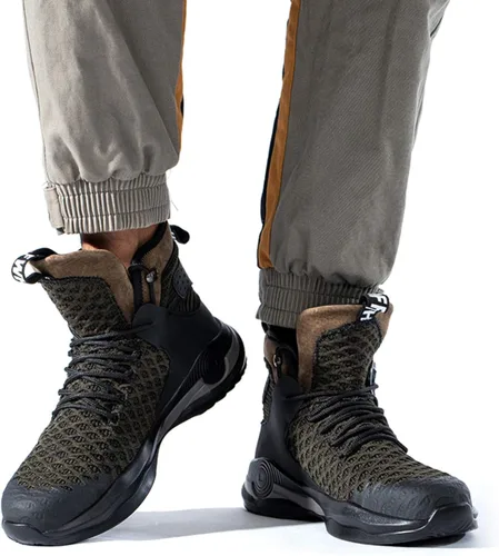 Vista 4 de SYLPHID Botas de acero para hombre, zapatos de seguridad para mujer, zapatos de trabajo antideslizantes, Al66-gris, 7 Women5 Men